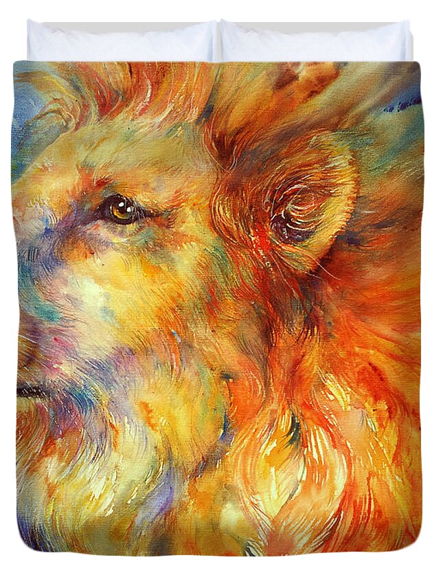 Lion Duvet Cover featuring the painting LionHeart by Arti Chauhan