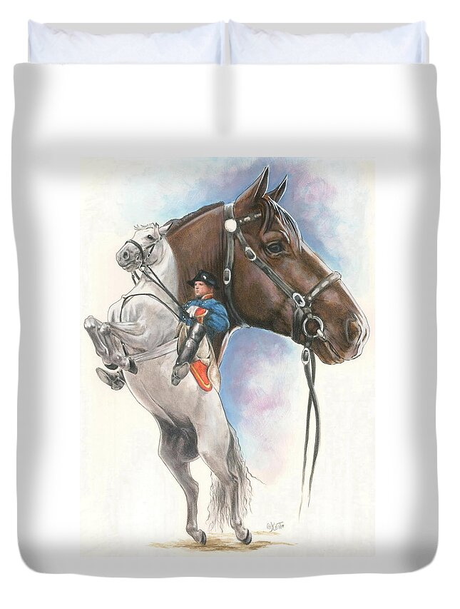 Spanish Riding School Duvet Cover featuring the mixed media Lippizaner by Barbara Keith