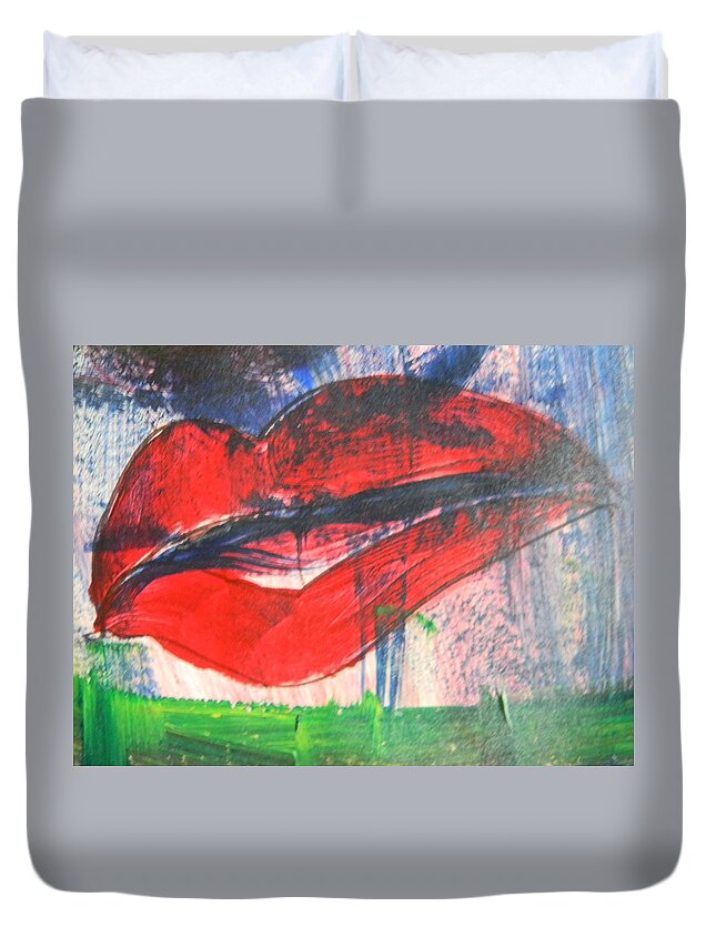 Lips Duvet Cover featuring the painting Lipstick - SOLD by Marwan George Khoury