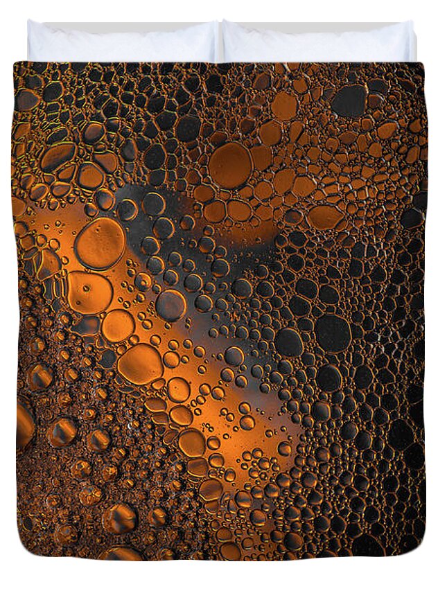 Oil Duvet Cover featuring the photograph Liquid Copper Glass by Bruce Pritchett