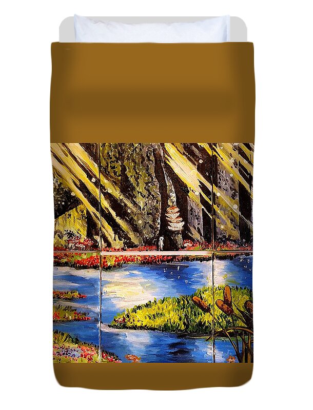 Landscape Duvet Cover featuring the painting Lisas Neck of the Woods by Alexandria Weaselwise Busen