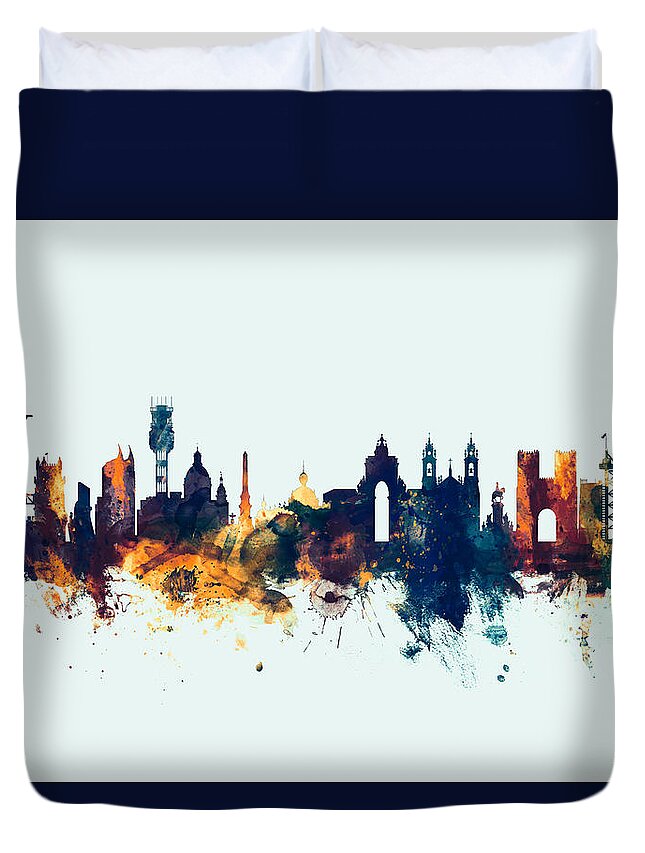 City Duvet Cover featuring the digital art Lisbon Portugal Skyline by Michael Tompsett