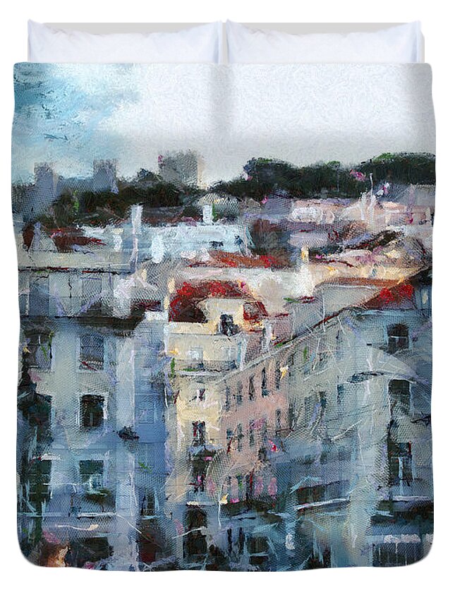 Painting Duvet Cover featuring the painting Lisbon Street by Dimitar Hristov