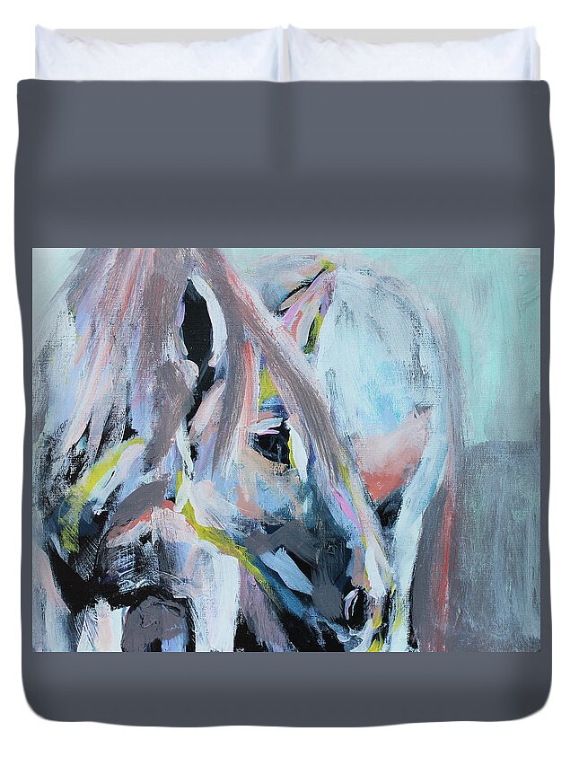 Horse Duvet Cover featuring the painting Listen by Claudia Schoen