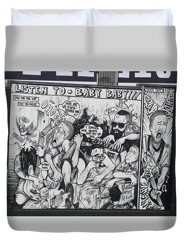 Graffiti Duvet Cover featuring the photograph Listen To Baby Baby by Aaron Martens