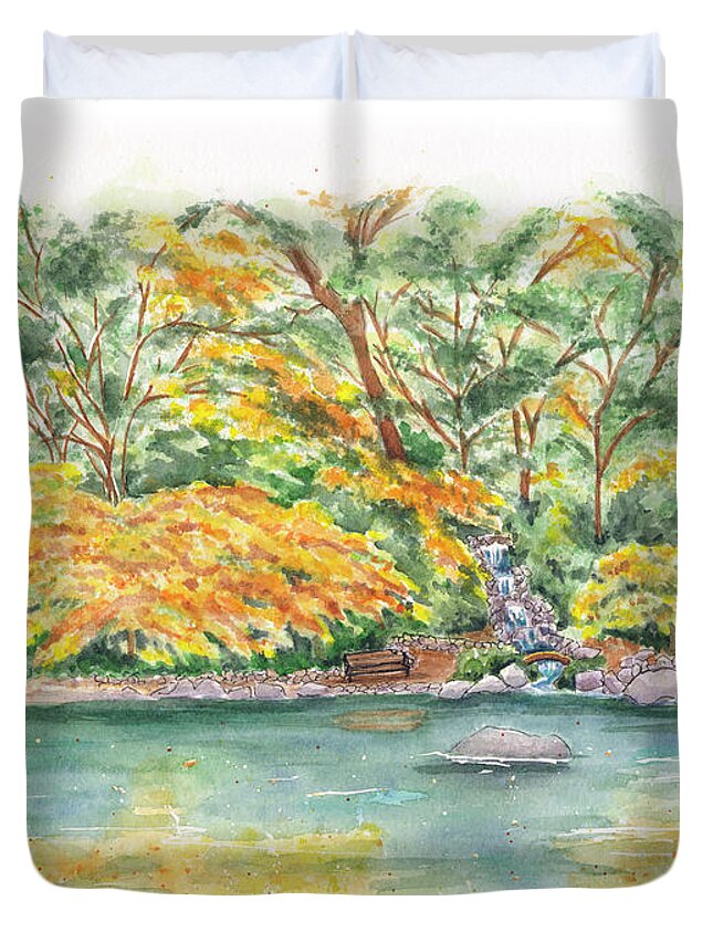 Lithia Park Duvet Cover featuring the painting Lithia Park Reflections by Lori Taylor