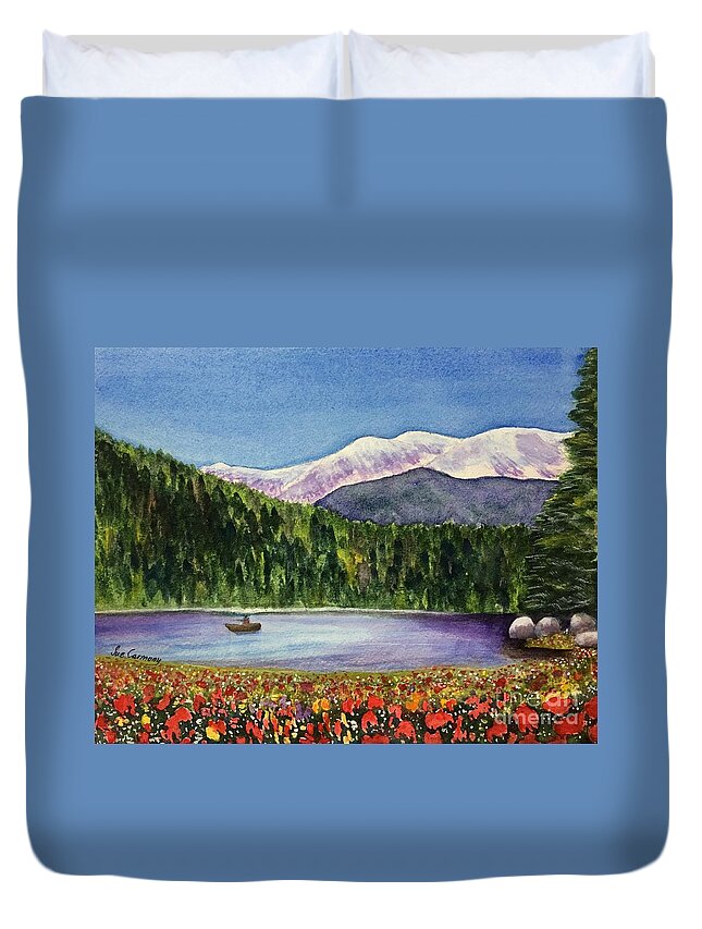 Mountains Duvet Cover featuring the painting Little Bit of Paradise by Sue Carmony