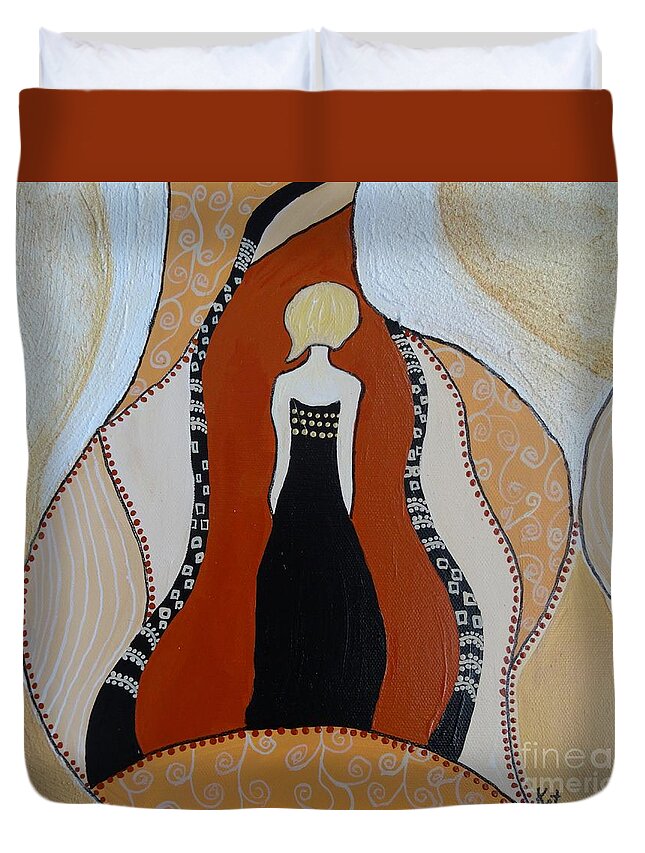 Lady Duvet Cover featuring the painting Little Black Dress by Kat McClure