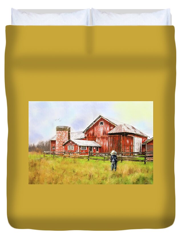 Little Boy Duvet Cover featuring the photograph Little Boy on the Farm by Mary Timman