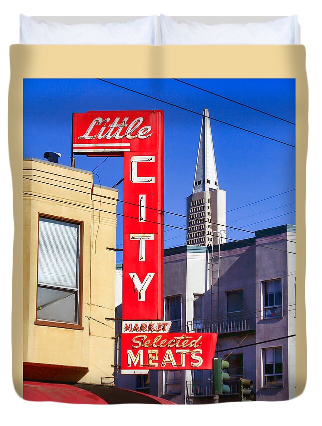 Bonnie Follett Duvet Cover featuring the photograph Little City Market North Beach San Francisco by Bonnie Follett