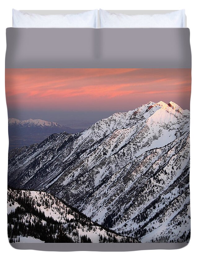No People Duvet Cover featuring the photograph Little Cottonwood Canyon Sunrise by Brett Pelletier