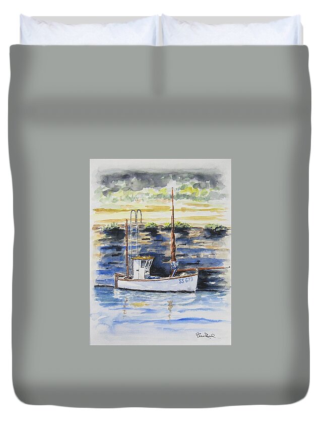 Fishing Duvet Cover featuring the painting Little Fishing Boat by William Reed