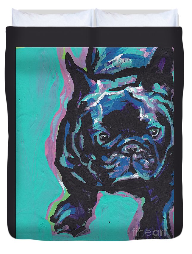 Frenchie Duvet Cover featuring the painting Little French Bully by Lea S