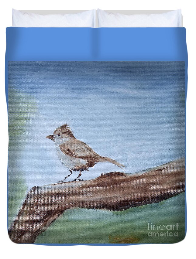 Bird Duvet Cover featuring the painting Little Friend by Shelley Myers