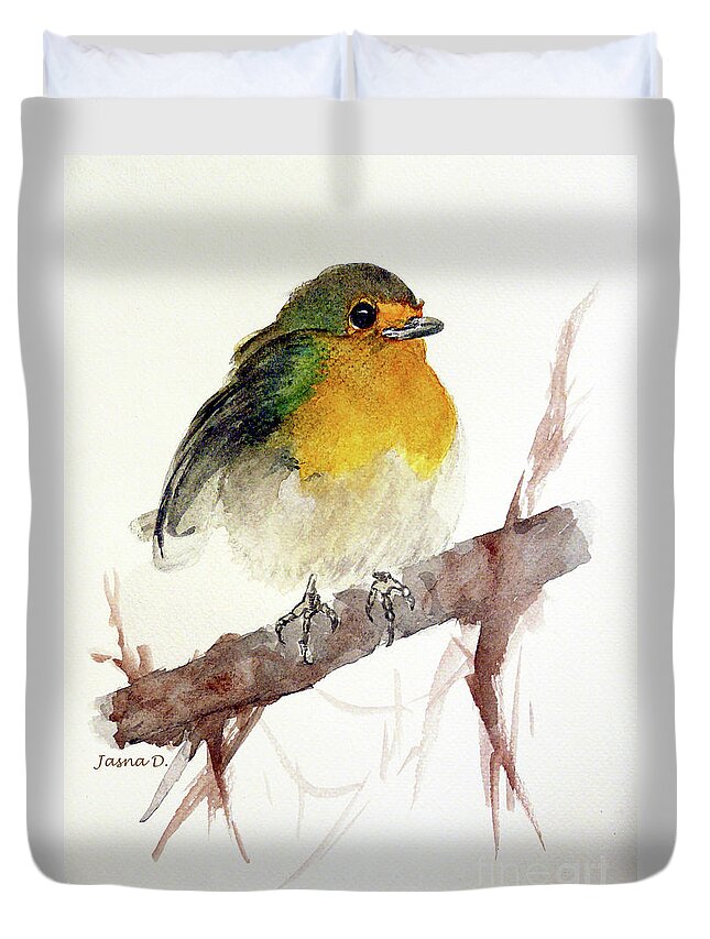 Bird Duvet Cover featuring the painting Little by Jasna Dragun