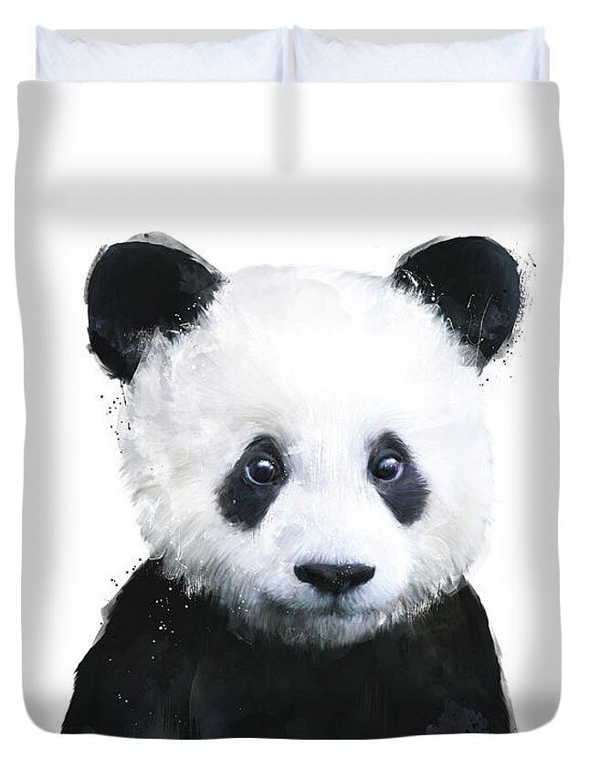 Panda Duvet Cover featuring the painting Little Panda by Amy Hamilton