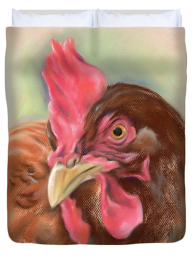 Hen Duvet Cover featuring the painting Little Red Hen by MM Anderson