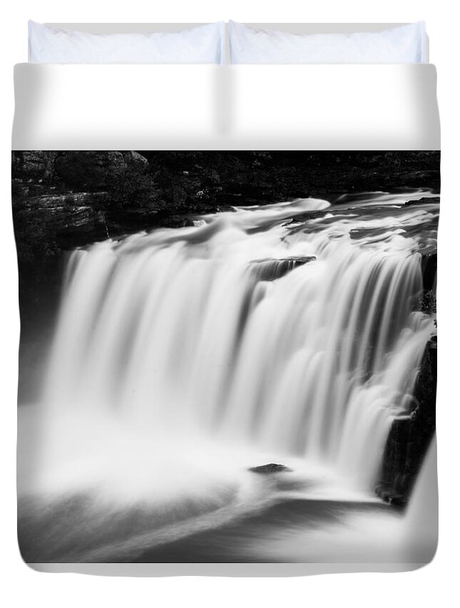 Monochrome Duvet Cover featuring the photograph Little River Falls in Monochrome by Parker Cunningham