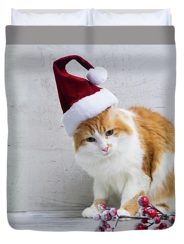 Christmas Duvet Cover featuring the photograph Little Santa Helper II by Anastasy Yarmolovich