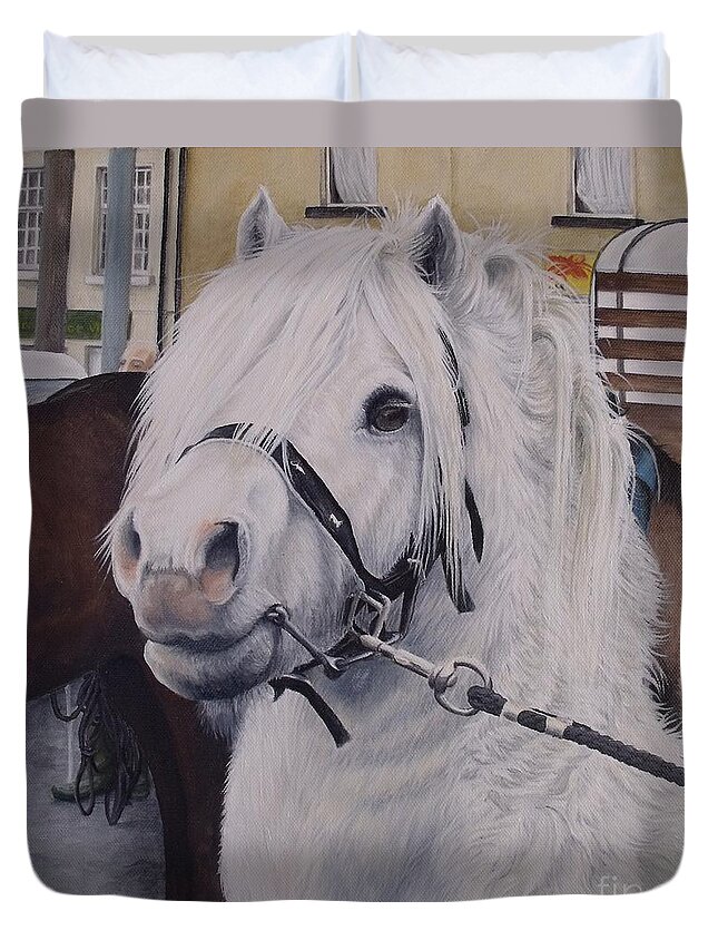 Portrait Duvet Cover featuring the painting Little Stallion-Glin Fair by Pauline Sharp