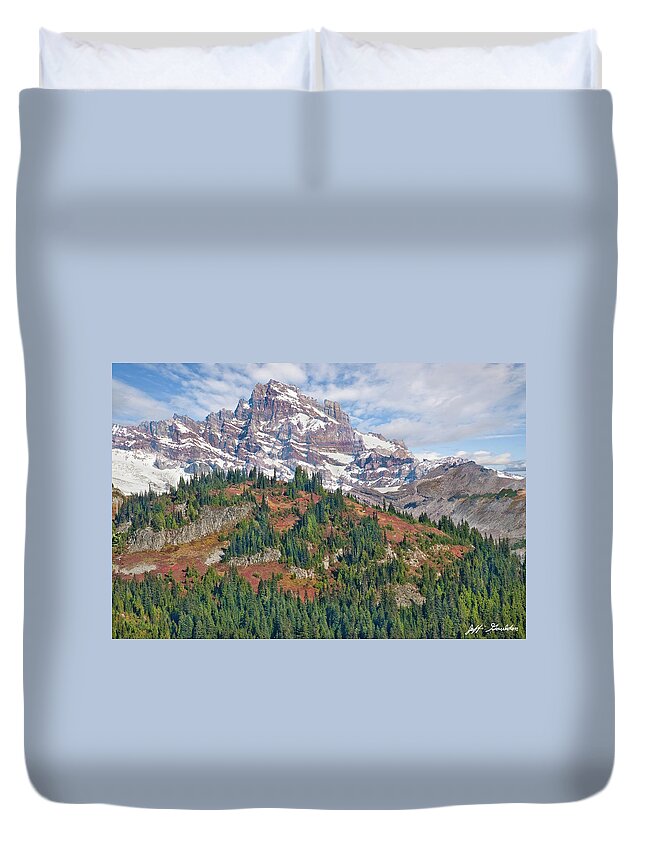 Autumn Duvet Cover featuring the photograph Little Tahoma Peak and Stevens Ridge in the Fall by Jeff Goulden