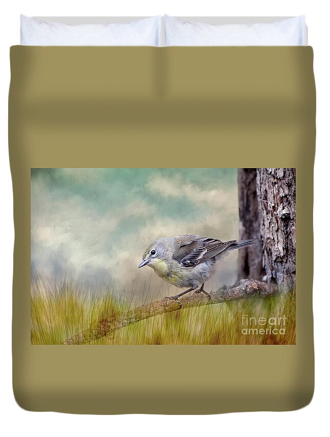 Warbler Duvet Cover featuring the photograph Little Warbler in Louisiana Winter by Bonnie Barry