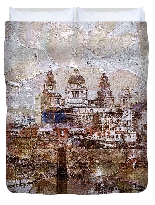 Liverpool Duvet Cover featuring the painting Liverpool by Mark Taylor