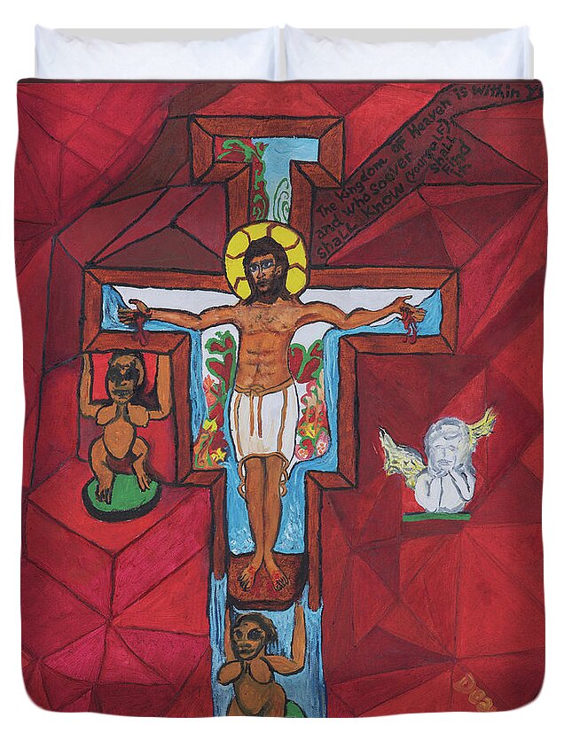 Christ Duvet Cover featuring the painting Living Christ Ascending by Dean Robinson