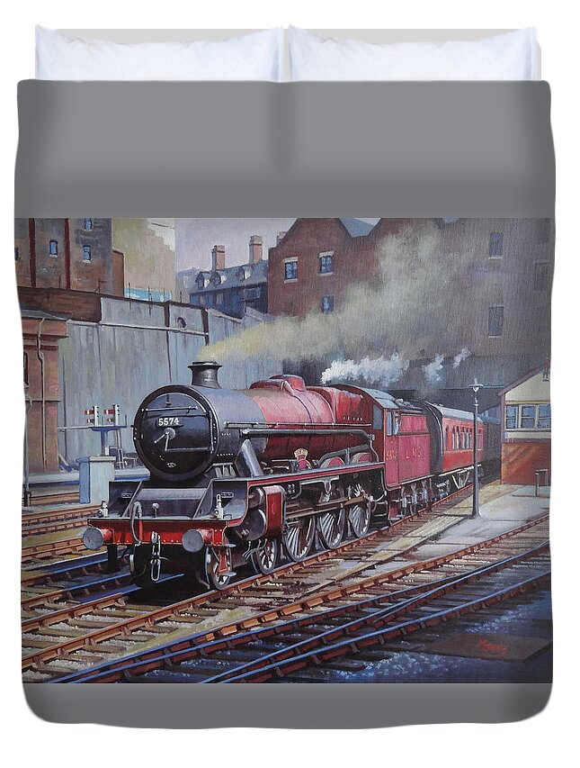 Jubilee Duvet Cover featuring the painting LMS Jubilee at New Street. by Mike Jeffries