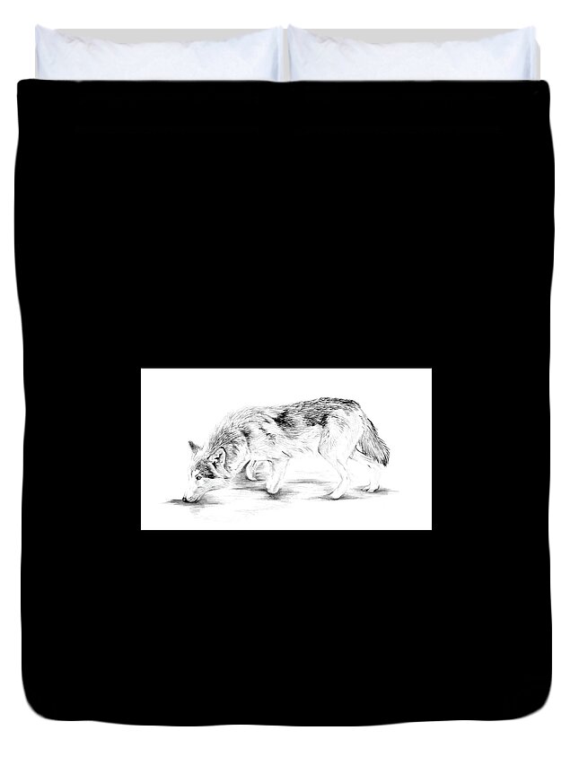 Pencil Duvet Cover featuring the drawing Lobo by Idie Karr