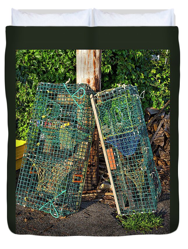 Maine Duvet Cover featuring the photograph Lobster Pots - Perkins Cove - Maine by Steven Ralser