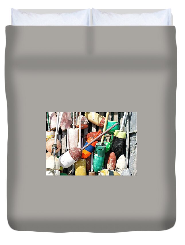 Colors Duvet Cover featuring the photograph Lobster Trap Markers by Lois Lepisto