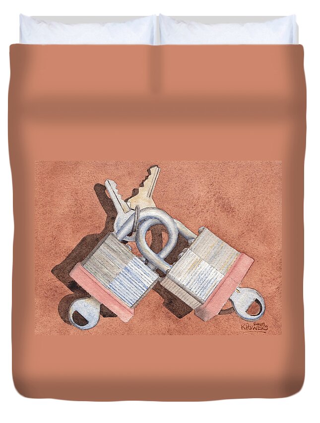 Lock Duvet Cover featuring the painting Locked in an Embrace by Ken Powers