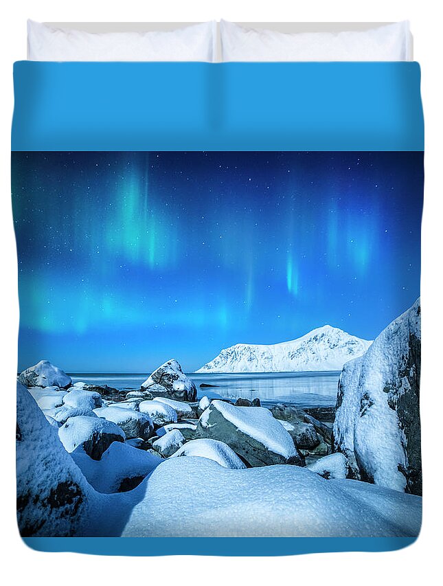 Nordland Duvet Cover featuring the photograph Lofoten Aurora by Stefano Termanini