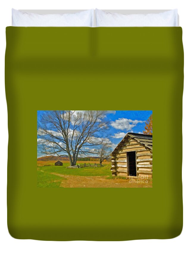 Valley Forge Duvet Cover featuring the photograph Log Cabin Valley Forge PA by David Zanzinger