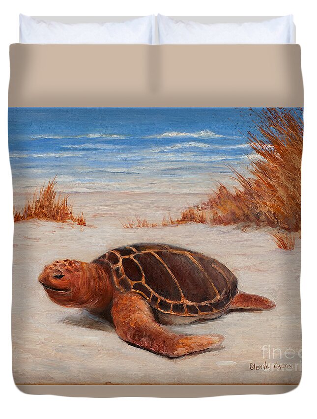 Turtle Duvet Cover featuring the painting Loggerhead Turtle by Glenda Cason