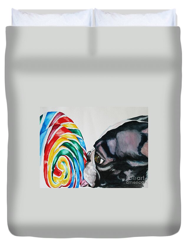 Lollipop Duvet Cover featuring the painting Lolli Pup by Susan Herber