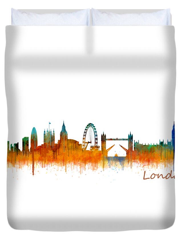 London Duvet Cover featuring the painting London City Skyline HQ v2 by HQ Photo