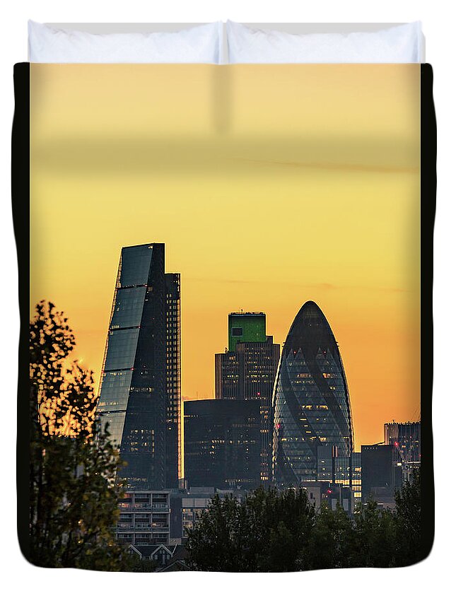 London Duvet Cover featuring the photograph London City Sunset by Matt Malloy