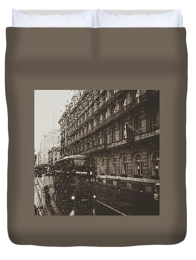 Rain Duvet Cover featuring the photograph London rain by Trystan Oldfield