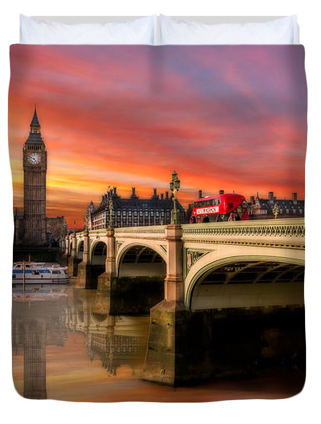 London Duvet Cover featuring the photograph London Sunset by Adrian Evans