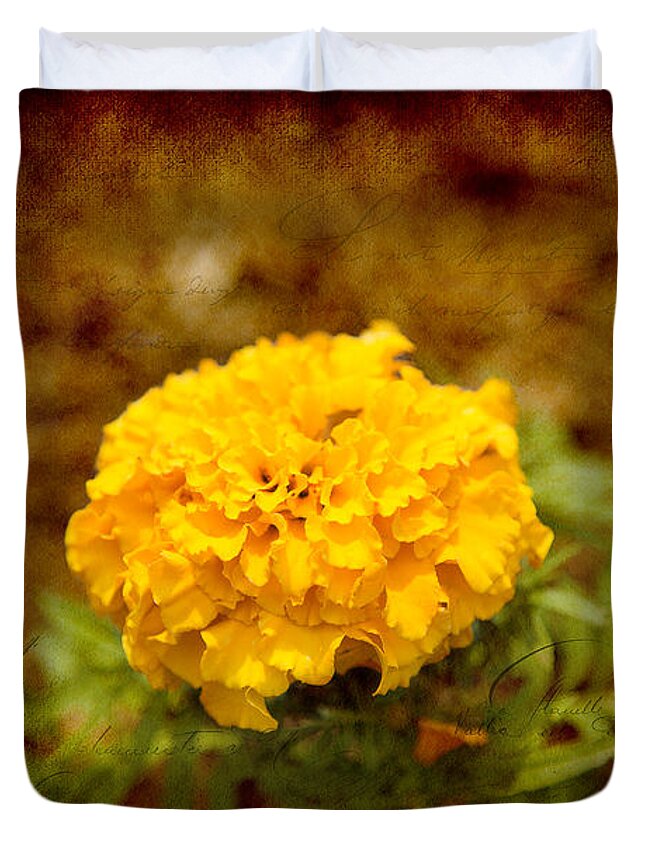 Marigold Duvet Cover featuring the photograph Lone Flower by Milena Ilieva
