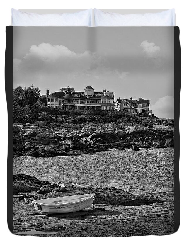 Landscape Duvet Cover featuring the photograph Lone Row Boat by ChelleAnne Paradis