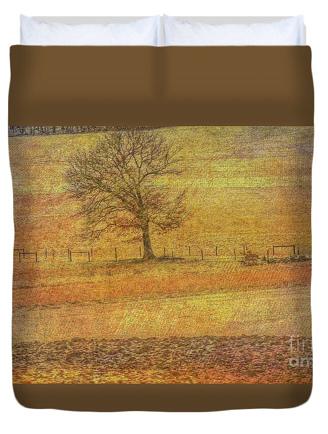Lone Tree In Farm Field Winter Duvet Cover featuring the digital art Lone Tree in Farm Field Winter by Randy Steele