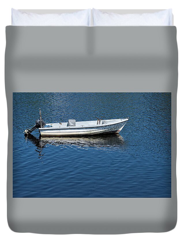 Beach Duvet Cover featuring the photograph Lonely boat by Paulo Goncalves