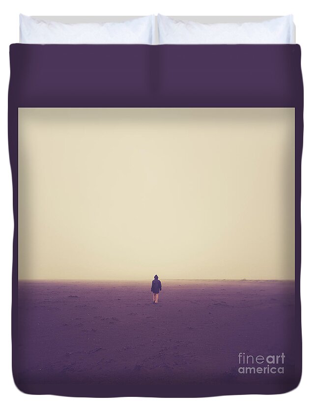 Iceland Duvet Cover featuring the photograph Lonely Hiker Iceland Square Format by Edward Fielding