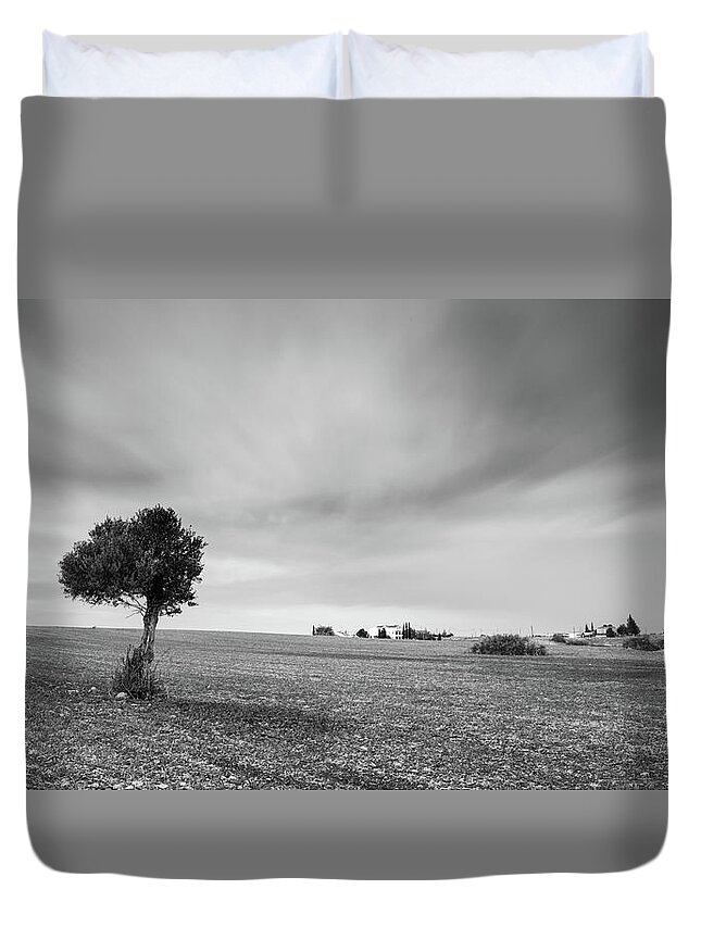 Olive Tree Duvet Cover featuring the photograph Lonely Olive tree by Michalakis Ppalis