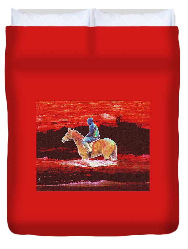 Horse Duvet Cover featuring the painting Lonely Rider by Cliff Wilson
