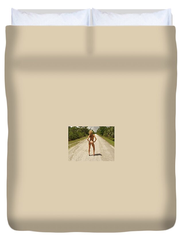 Road Work By Lucky Cole Duvet Cover featuring the photograph Lonely Road by Lucky Cole