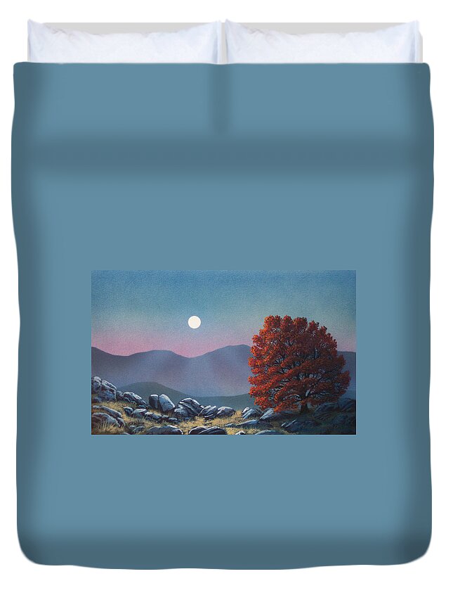 Landscape Duvet Cover featuring the painting Lonely Sentinel Tree by Frank Wilson